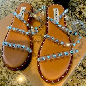 Steve Madden clear studded sandal.